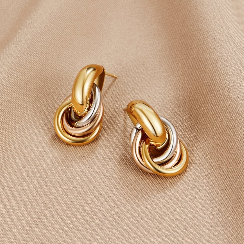 Twisted Three-Toned Hoop Earrings - Image 3