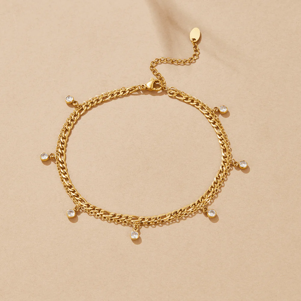 Vera Gold & Crystal Layered Anklet