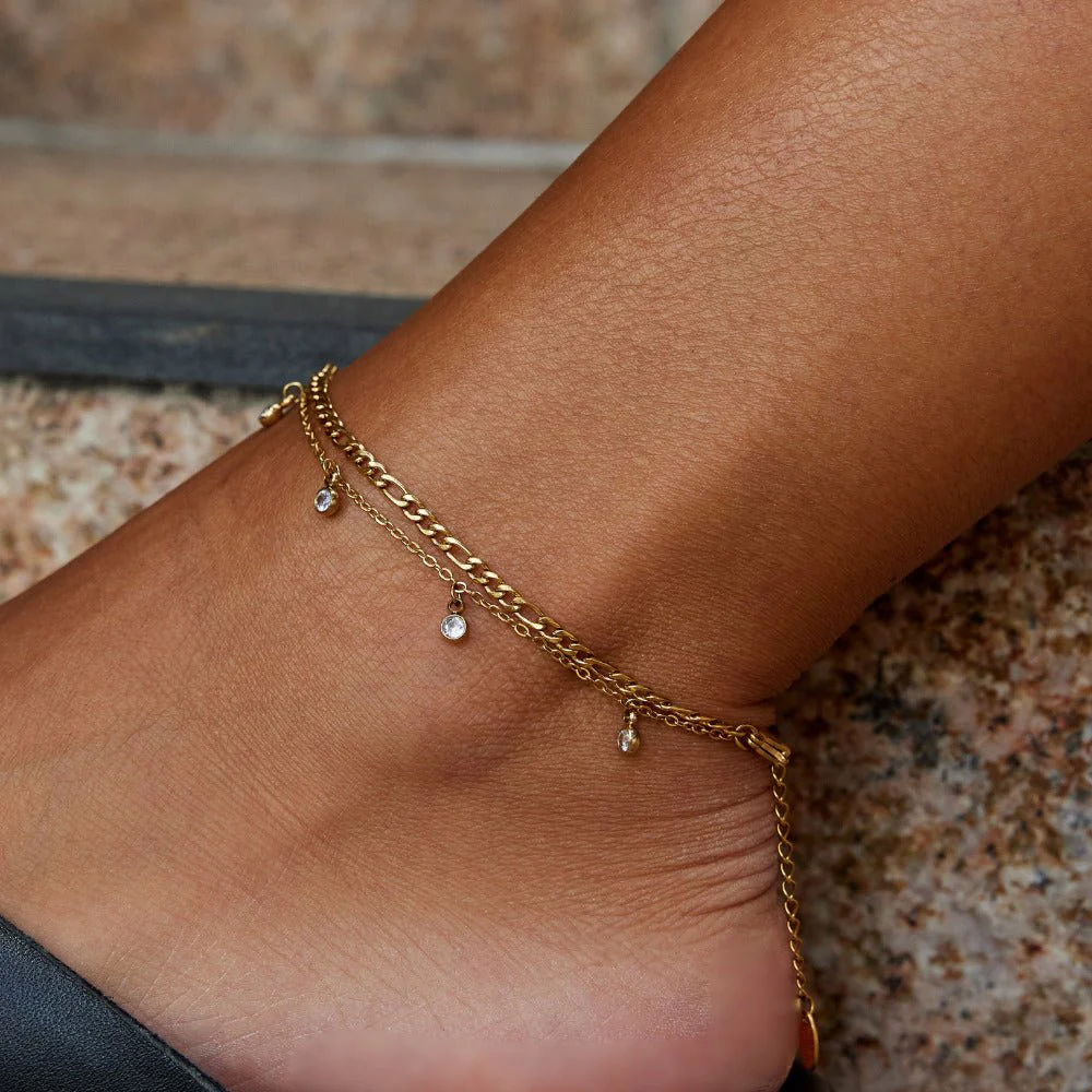 Vera Gold & Crystal Layered Anklet - Image 2