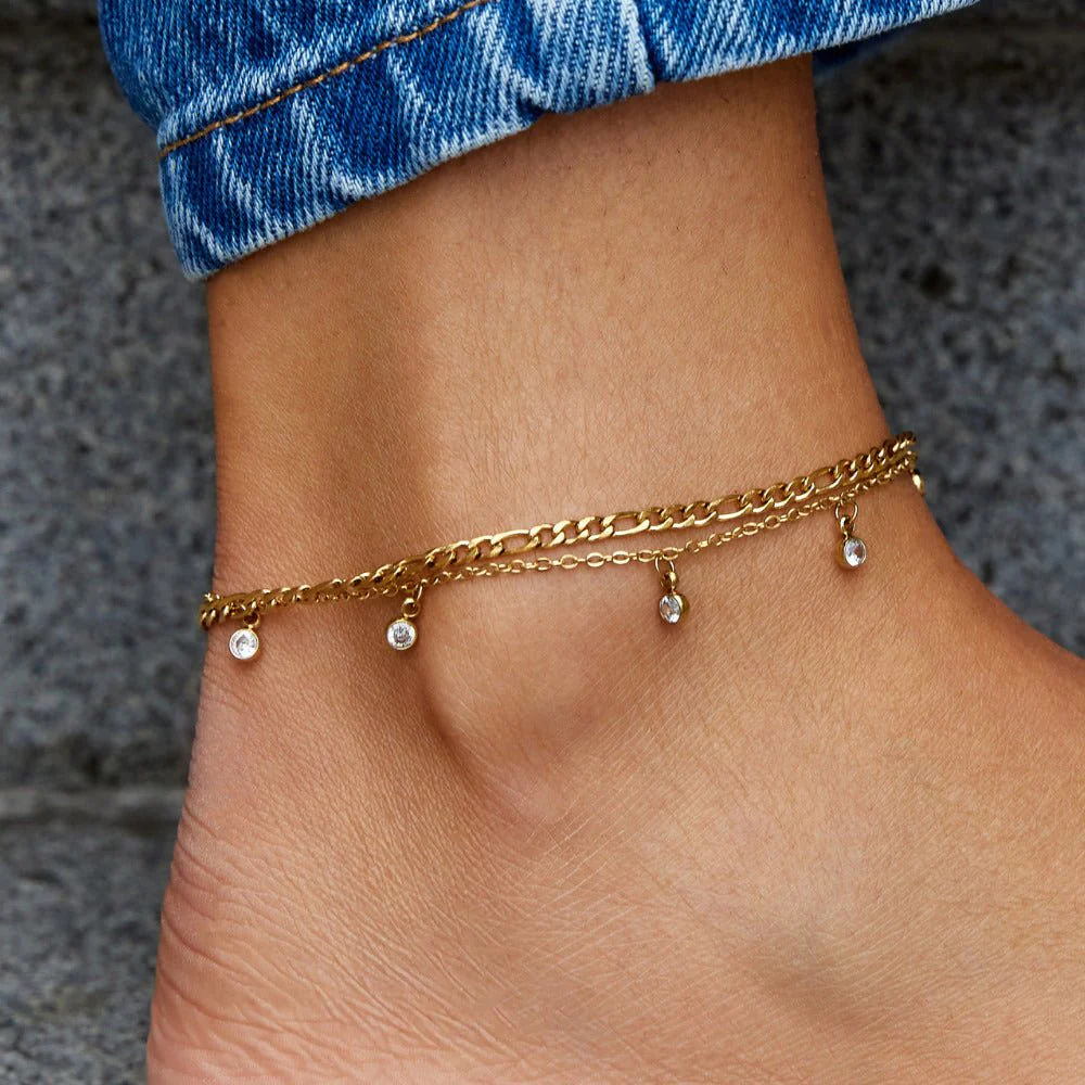 Vera Gold & Crystal Layered Anklet - Image 3