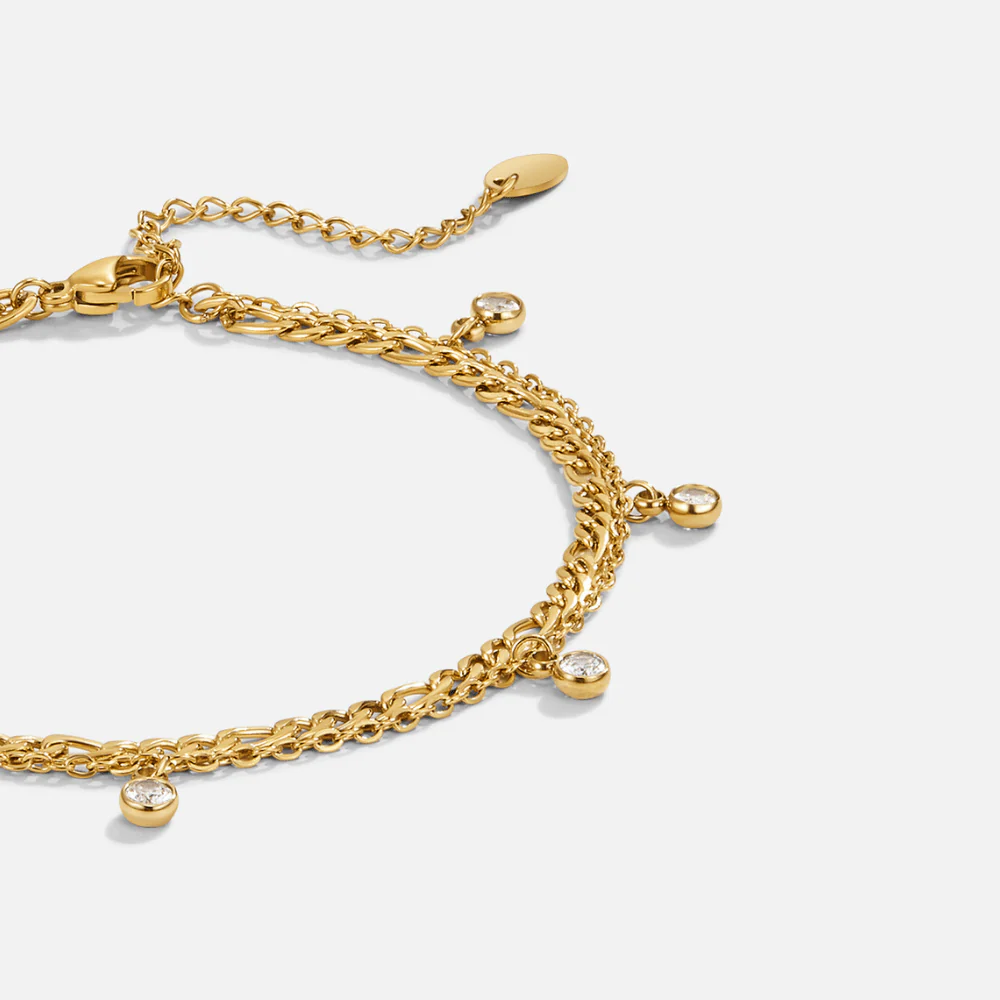 Vera Gold & Crystal Layered Anklet - Image 4