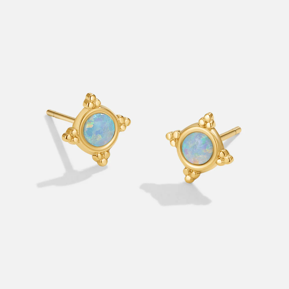 Vintage Blue Opal Stud Earrings - Image 3