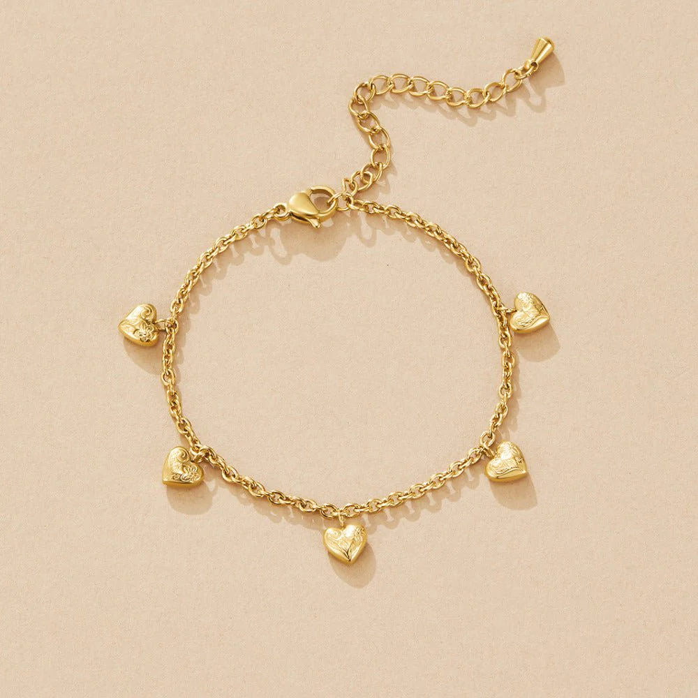 Vintage Gold Heart Charm Bracelet - Image 3