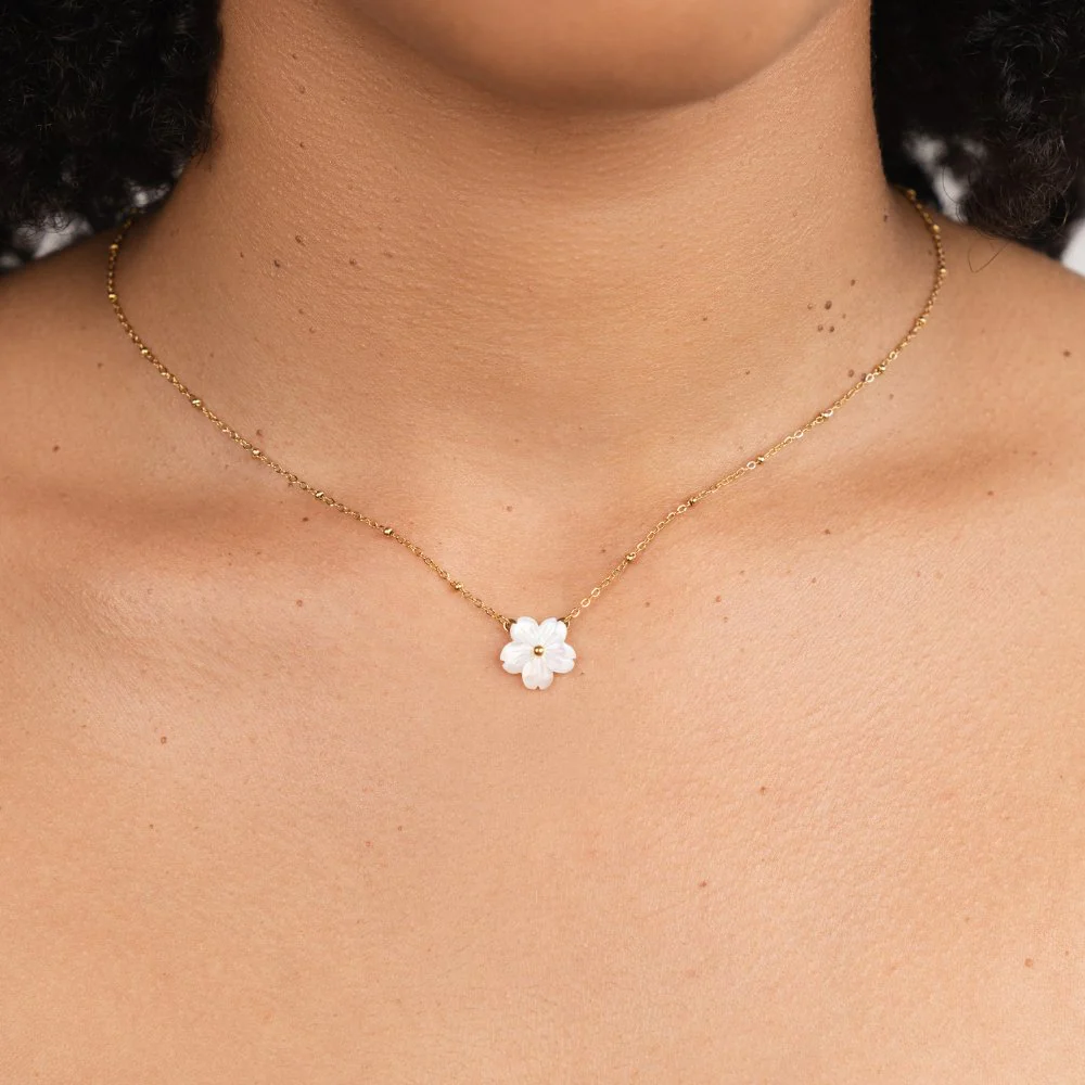 White Blossom Flower Necklace - Image 2