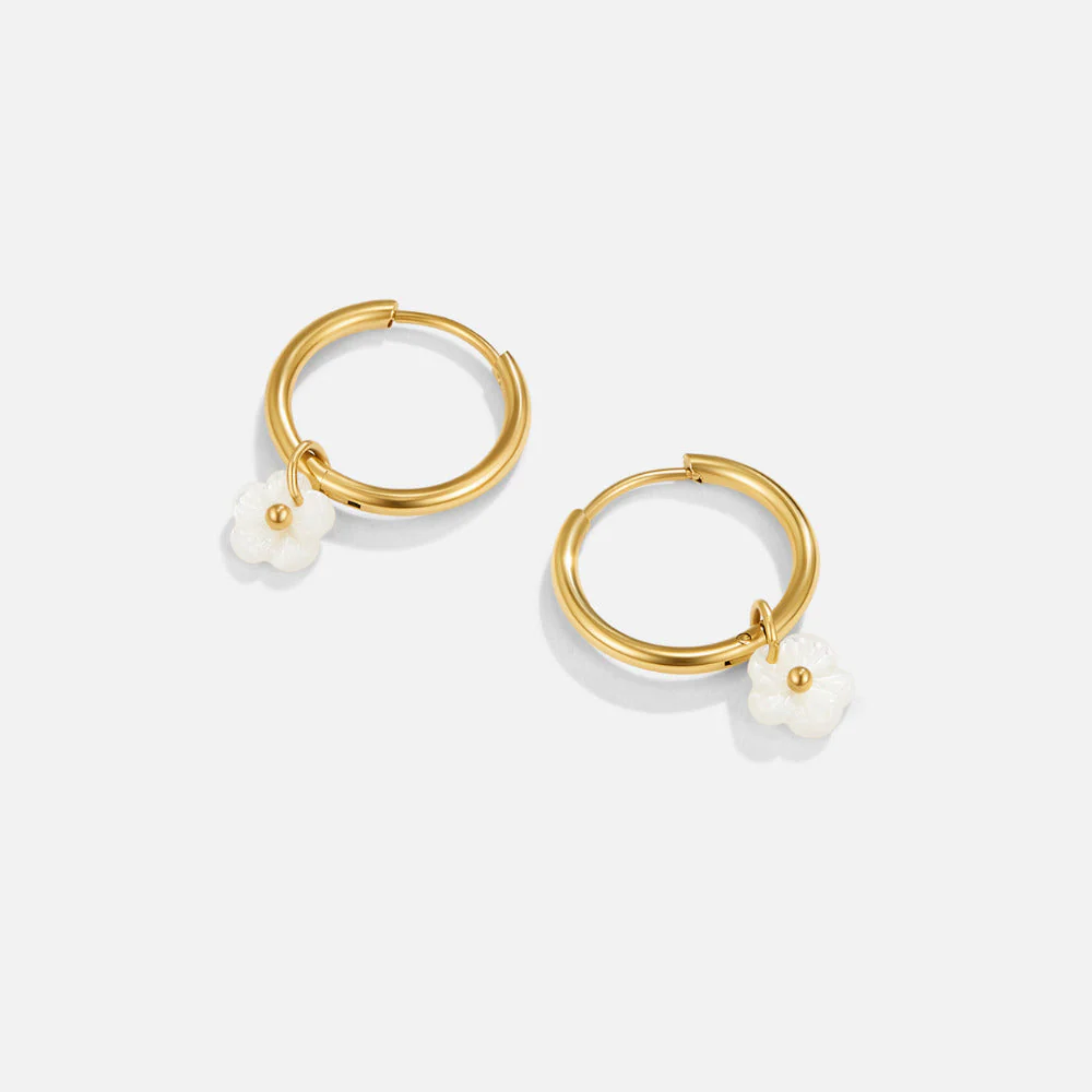 White Petal Shell Hoop Earrings - Image 3
