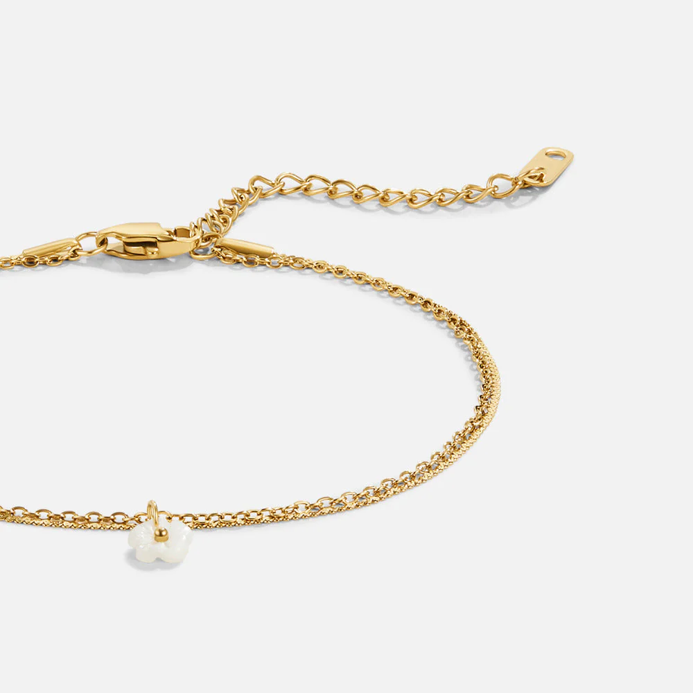 White Petal Shell Layered Anklet - Image 2