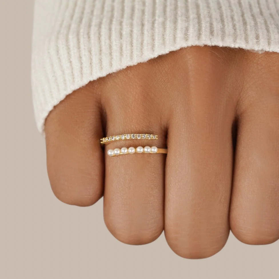 “Wrap Me” Pearl & Crystal Ring - Image 2