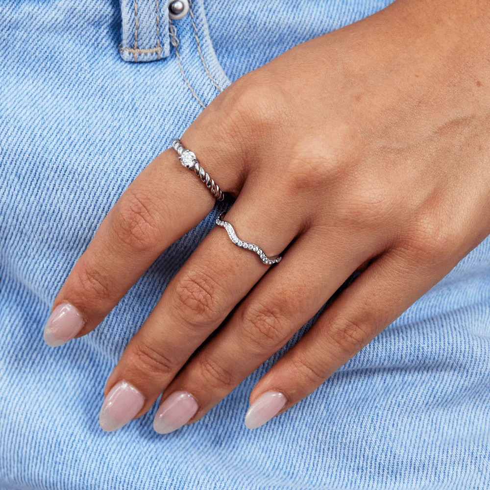 Zenya Crystal & Silver Wave Ring - Image 2